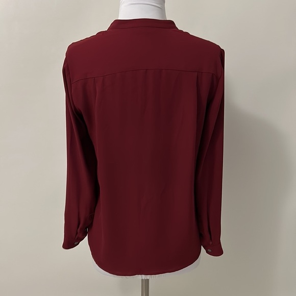 The Kooples Maroon Collarless Crepe Button Down - Picture 2 of 7
